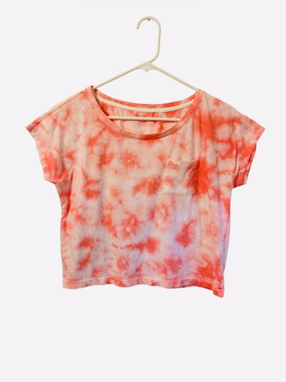 Aeropostale Coral Y2K Tie-Dye Crop Oversized Soft Short Sleeve Pocket Tee